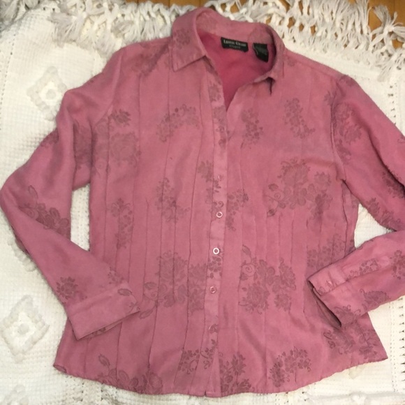 Lemon Grass Studio Jacquard Floral Faux Suede Y2K Pink Long Sleeve Button Up L - Picture 2 of 8